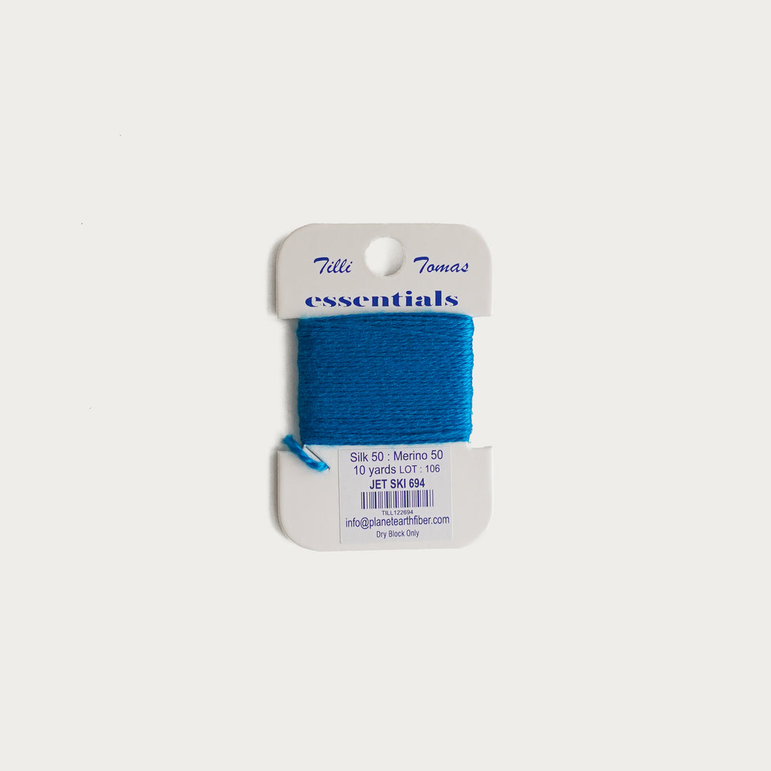 Tilli Tomas Essentials Thread Card in Jet Ski E-694 - 50% silk, 50% merino wool, perfect for 18 mesh needlepoint.