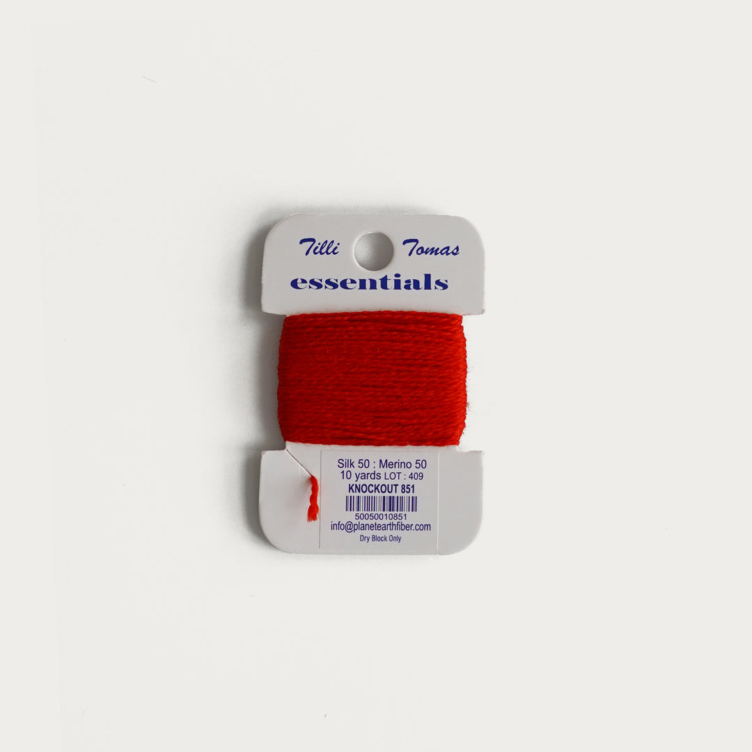 Tilli Tomas Essentials Thread Card in Knockout E-851 - 50% silk, 50% merino wool, perfect for 18 mesh needlepoint.