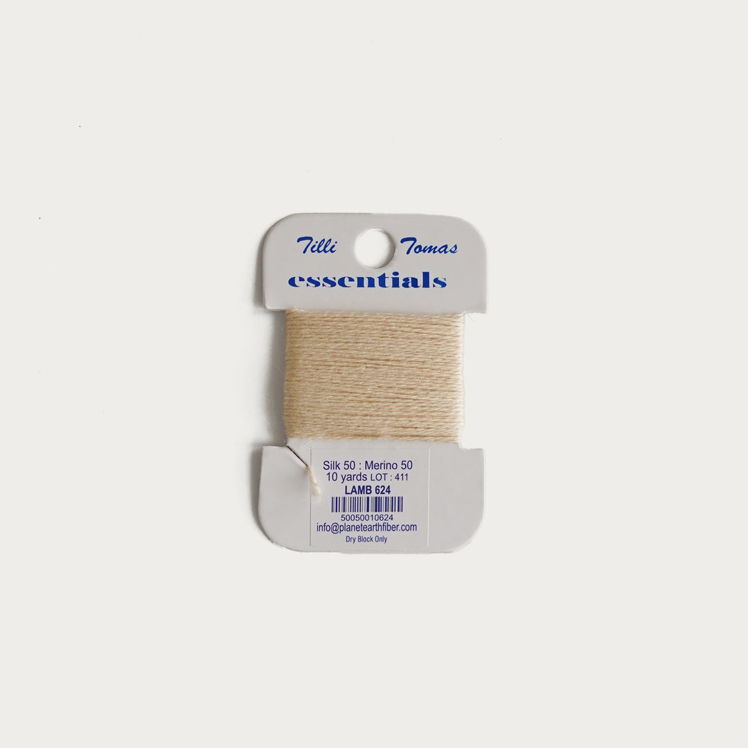 Tilli Tomas Essentials Thread Card in Lamb E-624 - 50% silk, 50% merino wool, perfect for 18 mesh needlepoint.