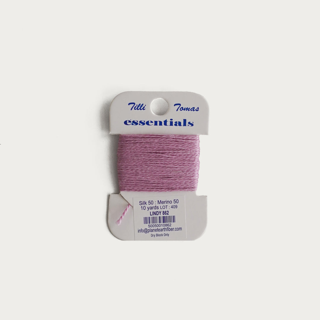 Tilli Tomas Essentials Thread Card in Lindy E-862 - 50% silk, 50% merino wool, perfect for 18 mesh needlepoint.