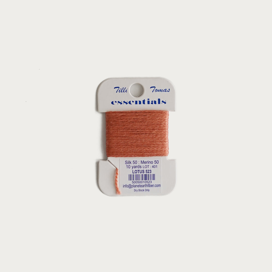 Tilli Tomas Essentials Thread Card in Lotus E-523 - 50% silk, 50% merino wool, perfect for 18 mesh needlepoint.