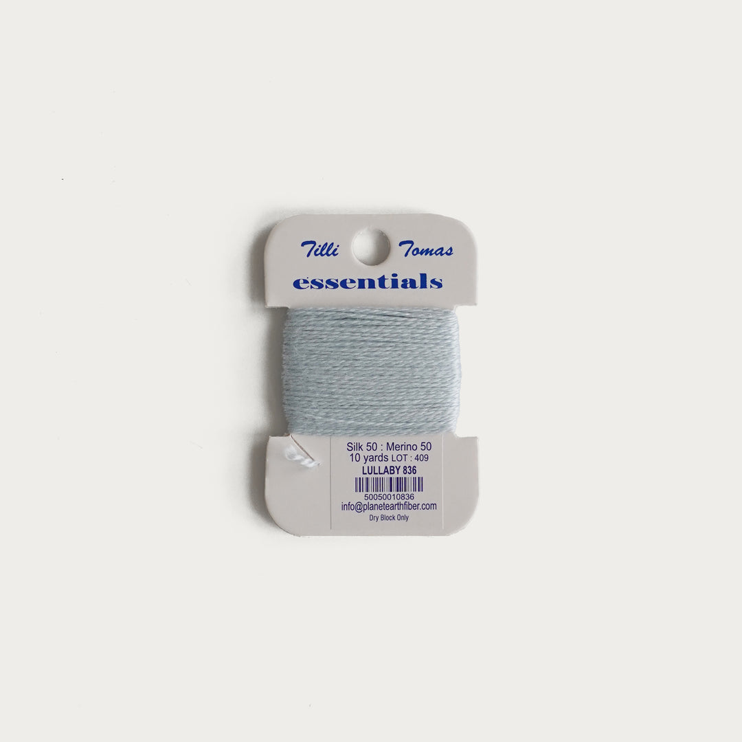 Tilli Tomas Essentials Thread Card in Lullaby E-836 - 50% silk, 50% merino wool, perfect for 18 mesh needlepoint.