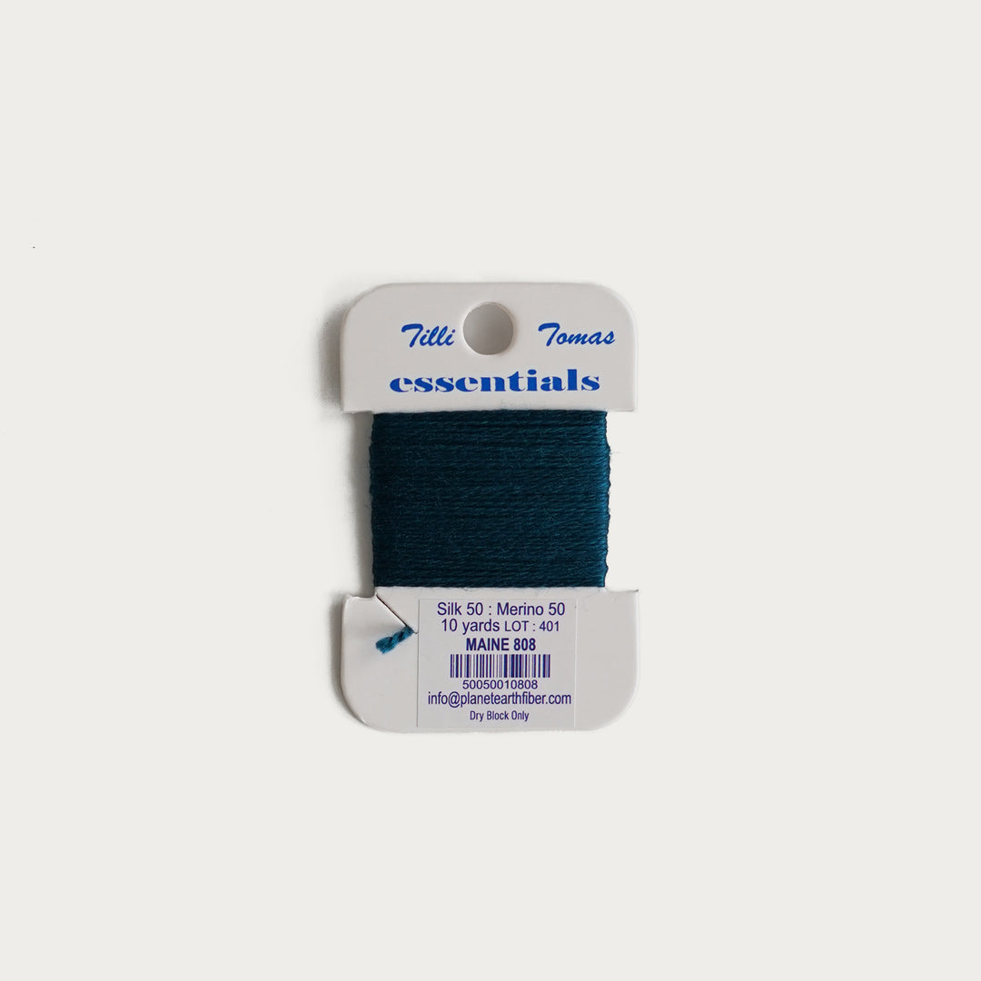 Tilli Tomas Essentials Thread Card in Maine E-808 - 50% silk, 50% merino wool, perfect for 18 mesh needlepoint.