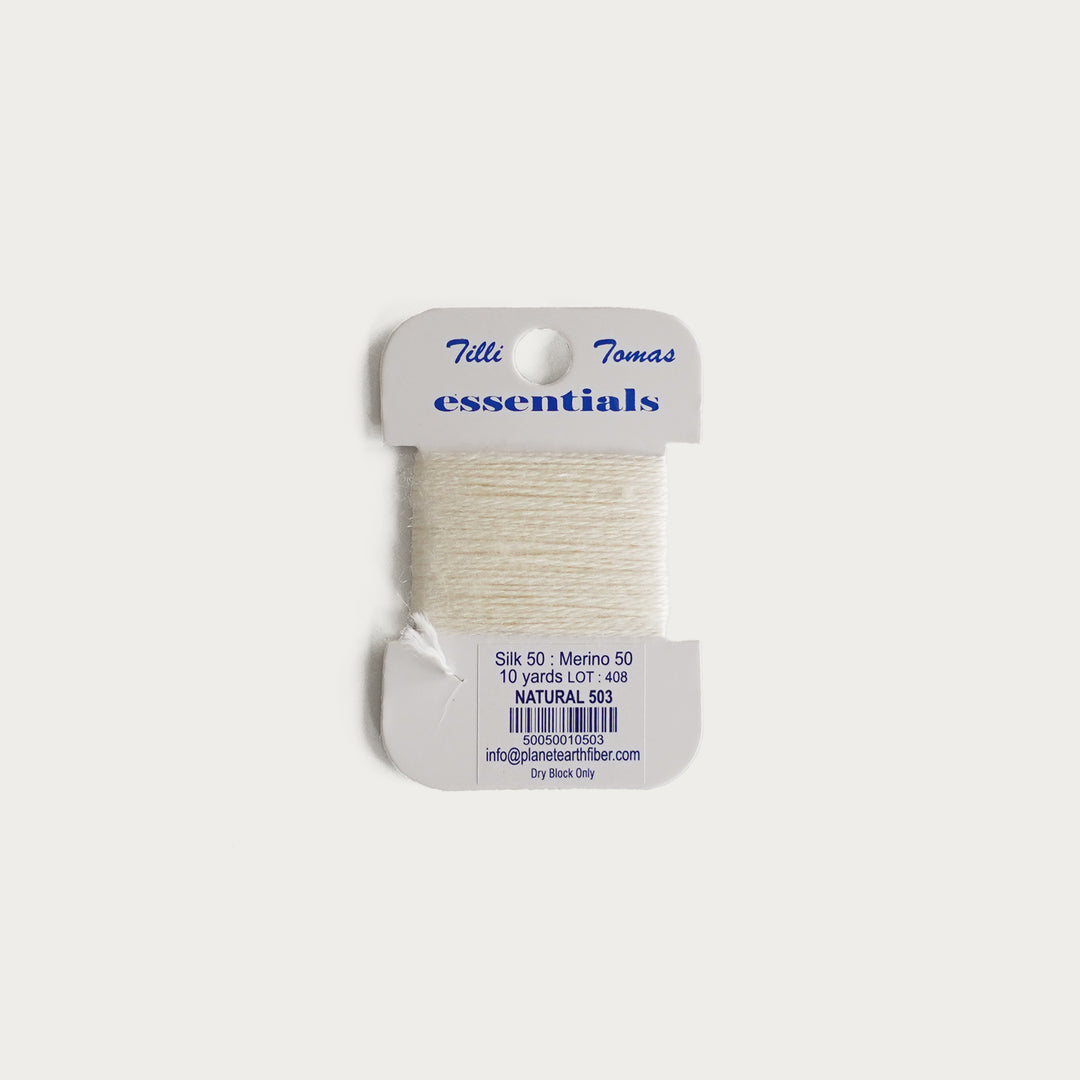 Tilli Tomas Essentials Thread Card in Natural E-503 - 50% silk, 50% merino wool, perfect for 18 mesh needlepoint.