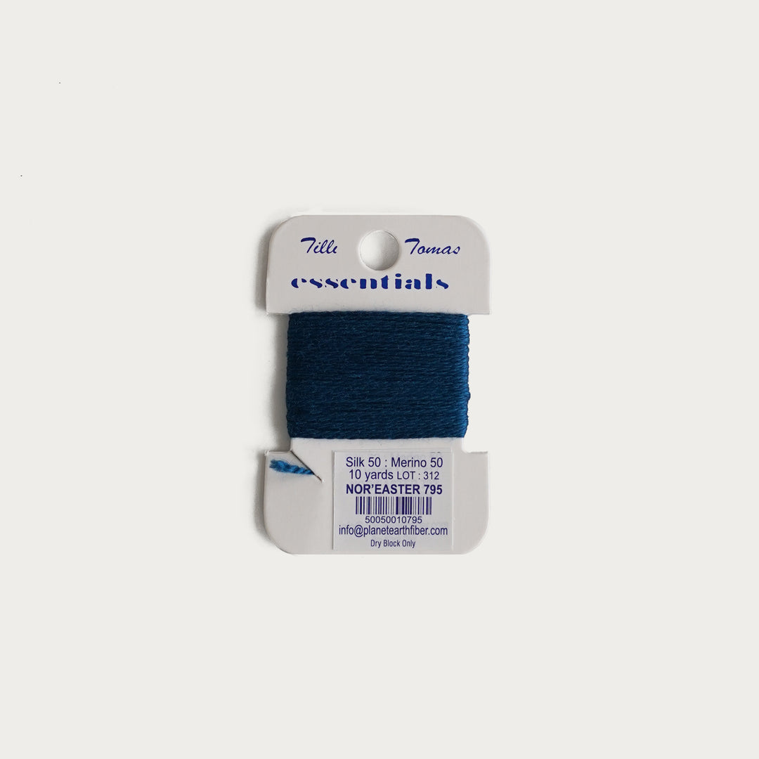 Tilli Tomas Essentials Thread Card in Nor'Easter E-795 - 50% silk, 50% merino wool, perfect for 18 mesh needlepoint.