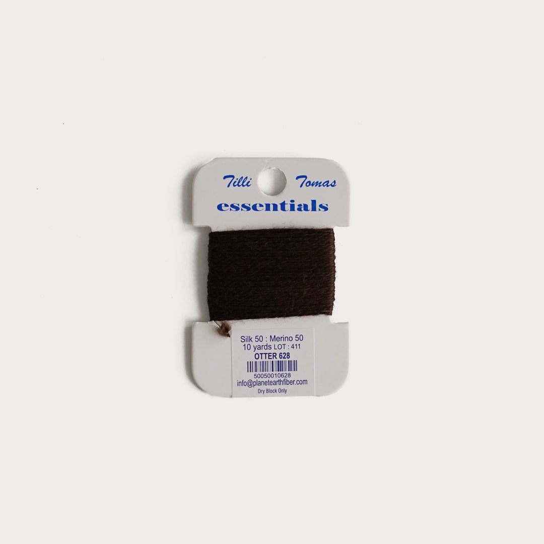 Tilli Tomas Essentials Thread Card in Otter E-628 - 50% silk, 50% merino wool, perfect for 18 mesh needlepoint.