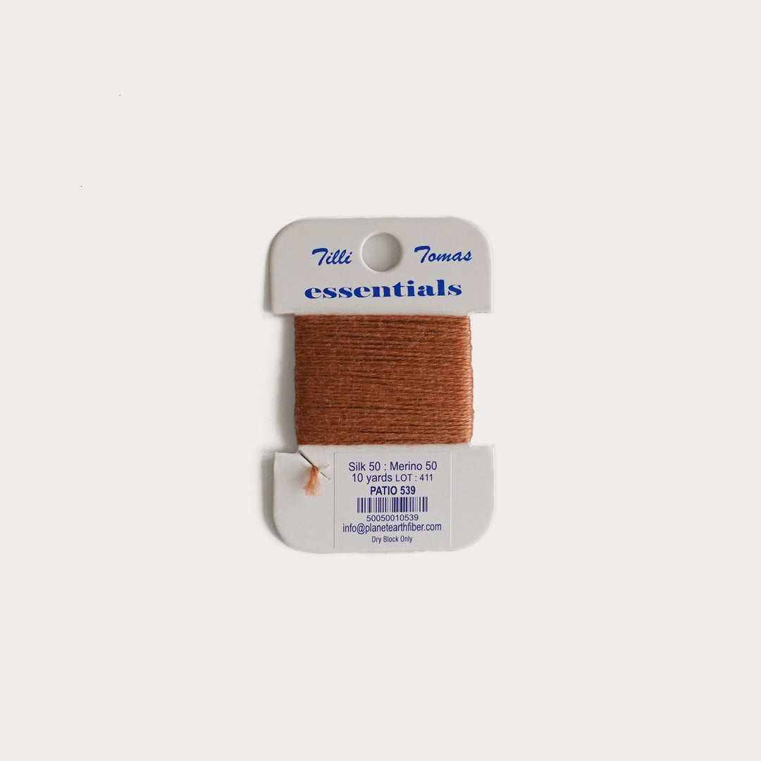 Tilli Tomas Essentials Thread Card in Patio E-539 - 50% silk, 50% merino wool, perfect for 18 mesh needlepoint.