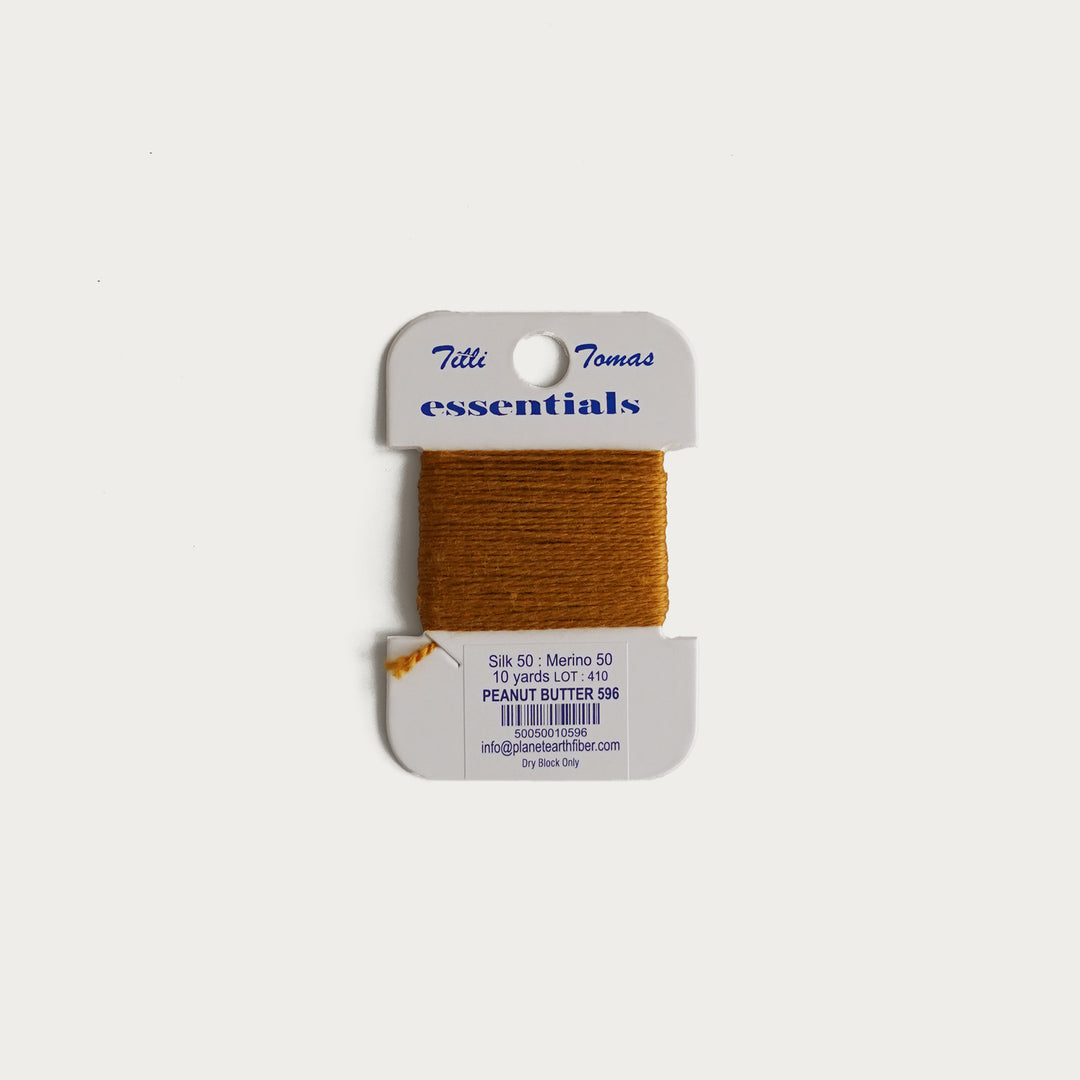 Tilli Tomas Essentials Thread Card in Peanut Butter E-596 - 50% silk, 50% merino wool, perfect for 18 mesh needlepoint.