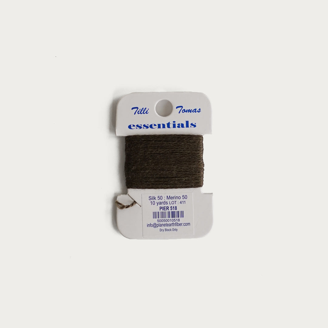 Tilli Tomas Essentials Thread Card in Pier E-518 - 50% silk, 50% merino wool, perfect for 18 mesh needlepoint.