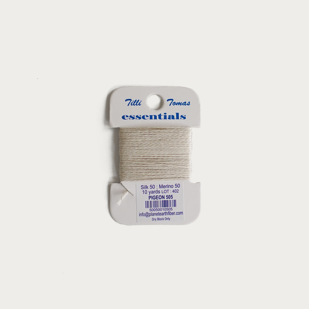 Tilli Tomas Essentials Thread Card in Pigeon E-505 - 50% silk, 50% merino wool, perfect for 18 mesh needlepoint.