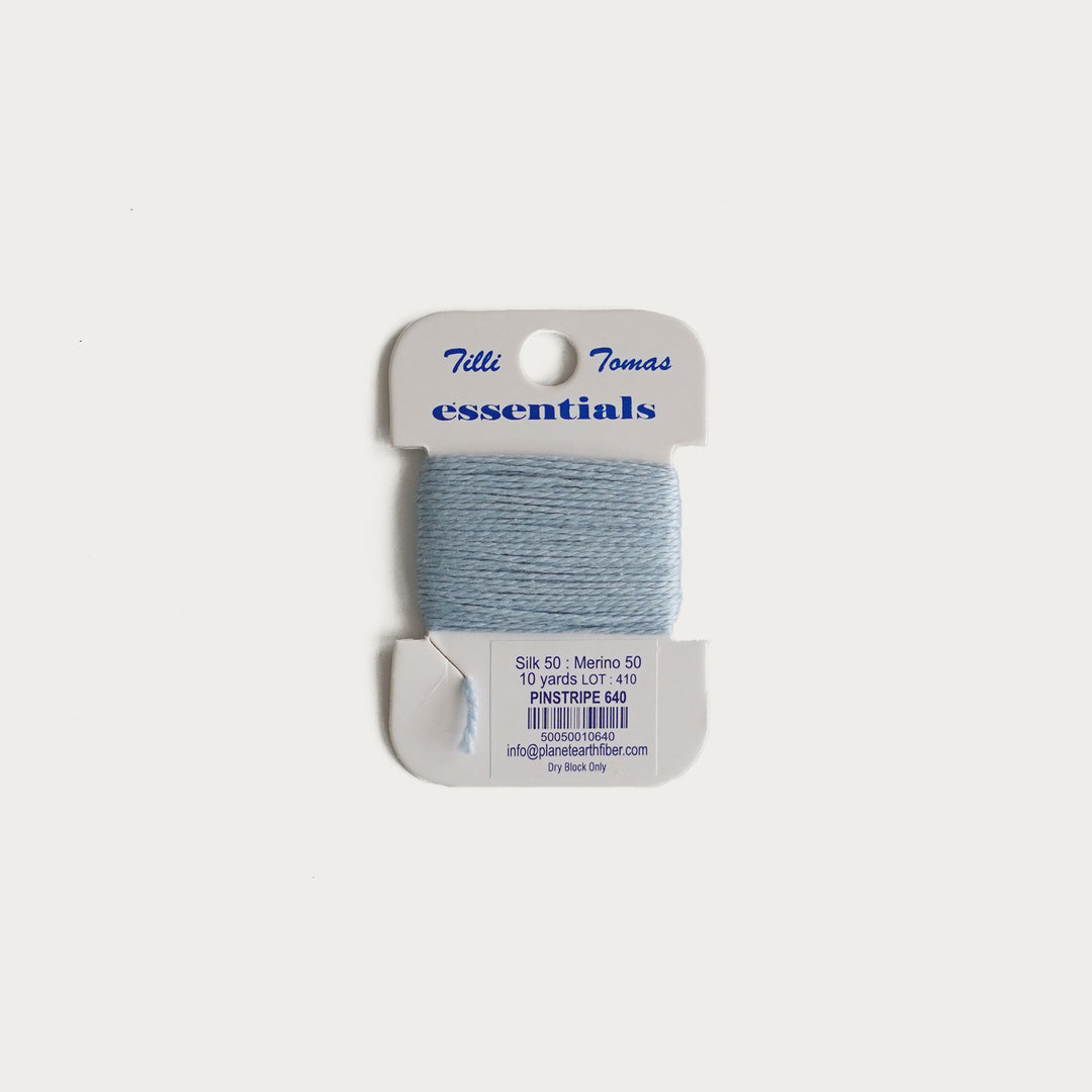 Tilli Tomas Essentials Thread Card in Pinstripe E-640 - 50% silk, 50% merino wool, perfect for 18 mesh needlepoint.