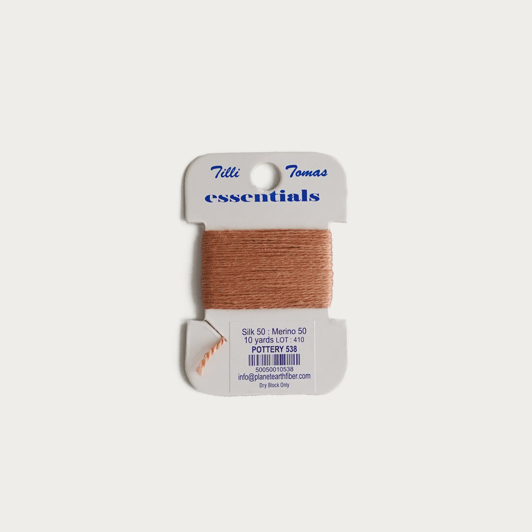 Tilli Tomas Essentials Thread Card in Pottery E-538 - 50% silk, 50% merino wool, perfect for 18 mesh needlepoint.