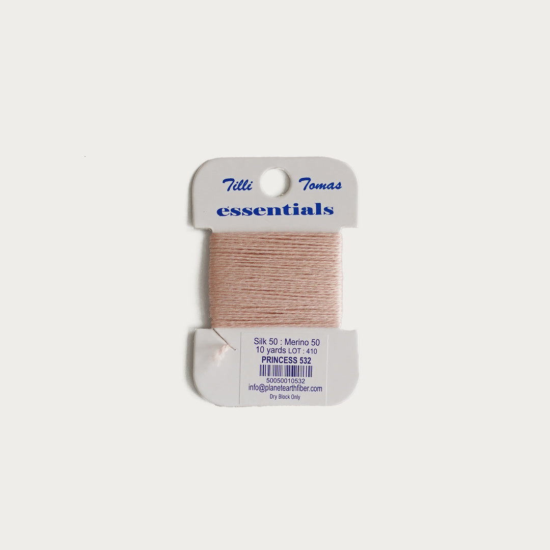 Tilli Tomas Essentials Thread Card in Princess E-532 - 50% silk, 50% merino wool, perfect for 18 mesh needlepoint.