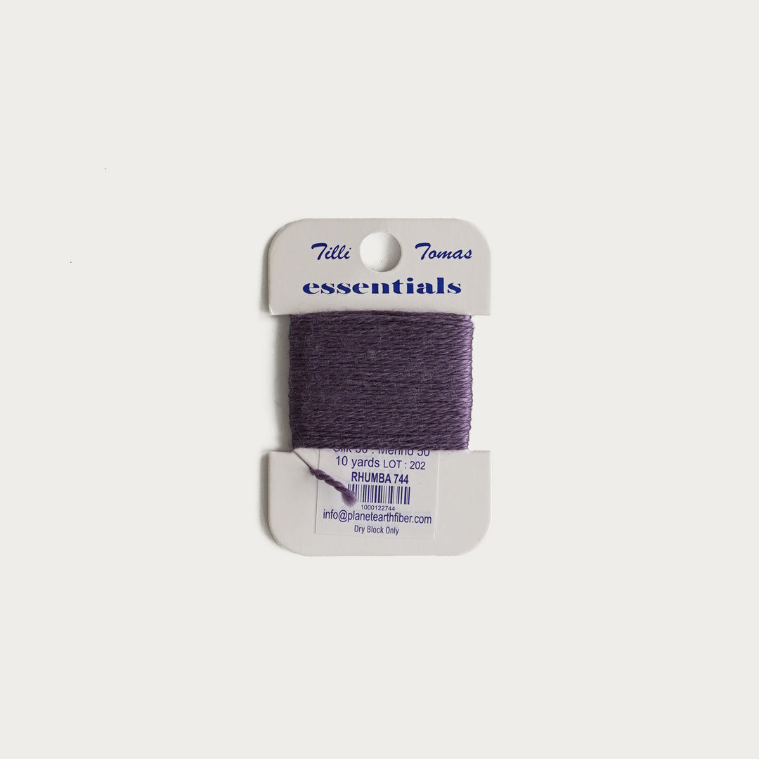 Tilli Tomas Essentials Thread Card in Rhumba E-744 - 50% silk, 50% merino wool, perfect for 18 mesh needlepoint.