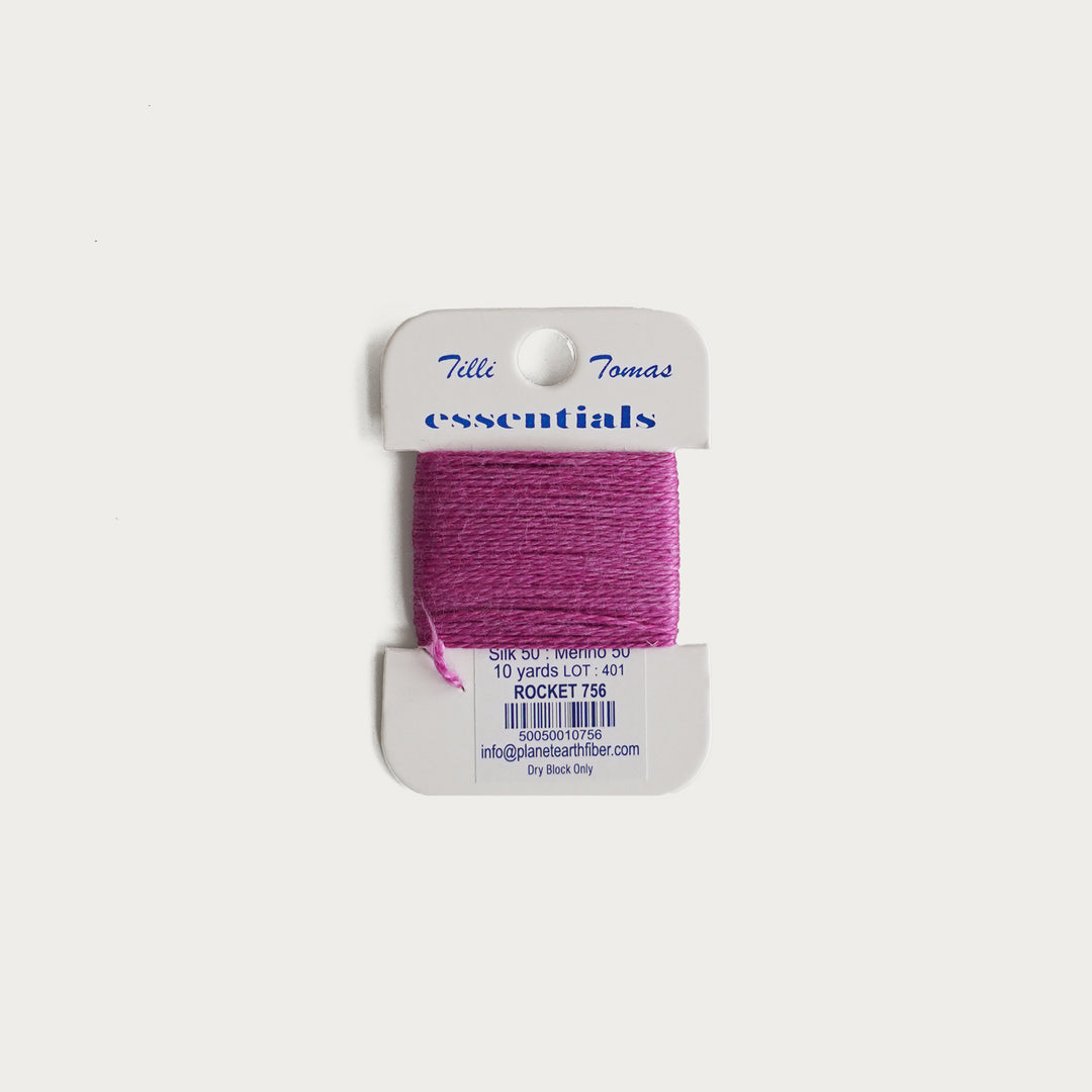 Tilli Tomas Essentials Thread Card in Rocket E-756 - 50% silk, 50% merino wool, perfect for 18 mesh needlepoint.