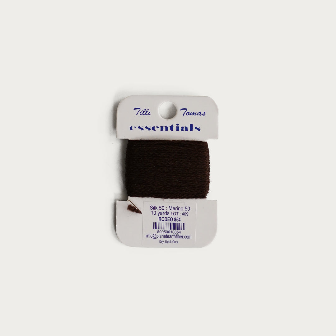 Tilli Tomas Essentials Thread Card in Rodeo E-854 - 50% silk, 50% merino wool, perfect for 18 mesh needlepoint.