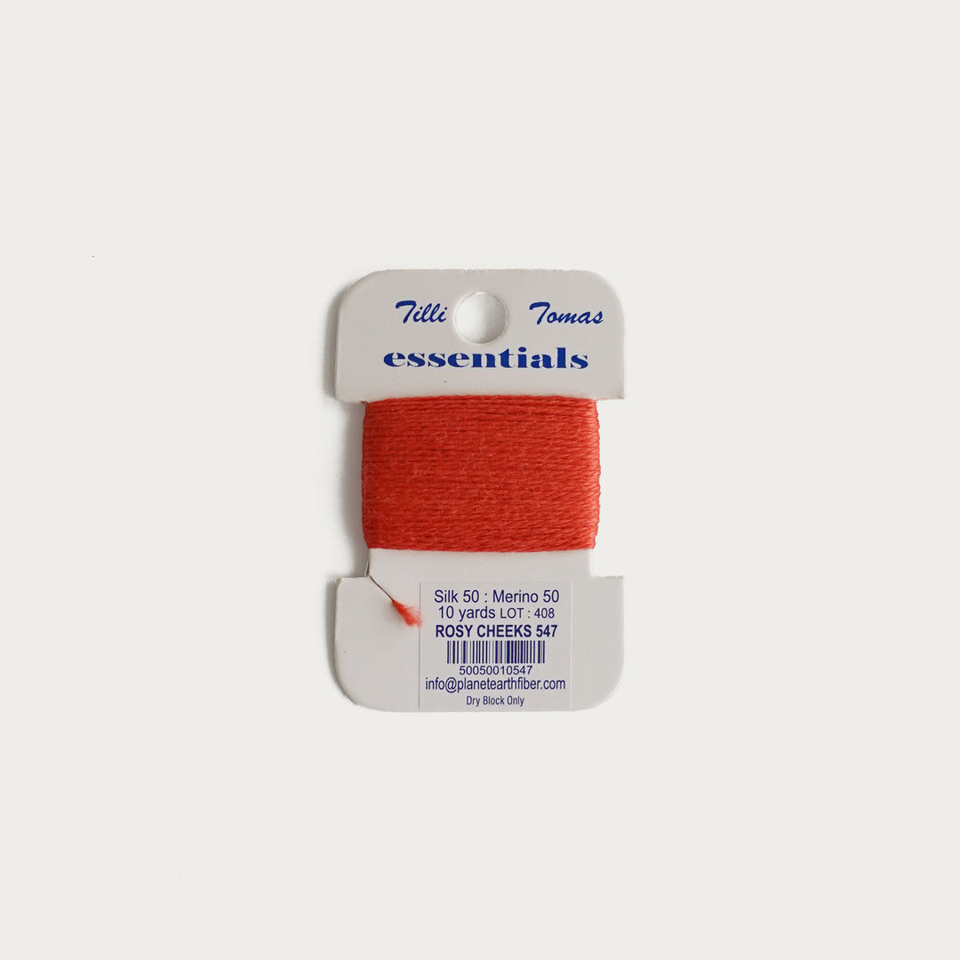 Tilli Tomas Essentials Thread Card in Rosy Cheeks E-547 - 50% silk, 50% merino wool, perfect for 18 mesh needlepoint.