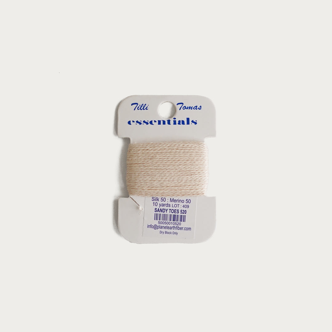 Tilli Tomas Essentials Thread Card in Sandy Toes E-520 - 50% silk, 50% merino wool, perfect for 18 mesh needlepoint.