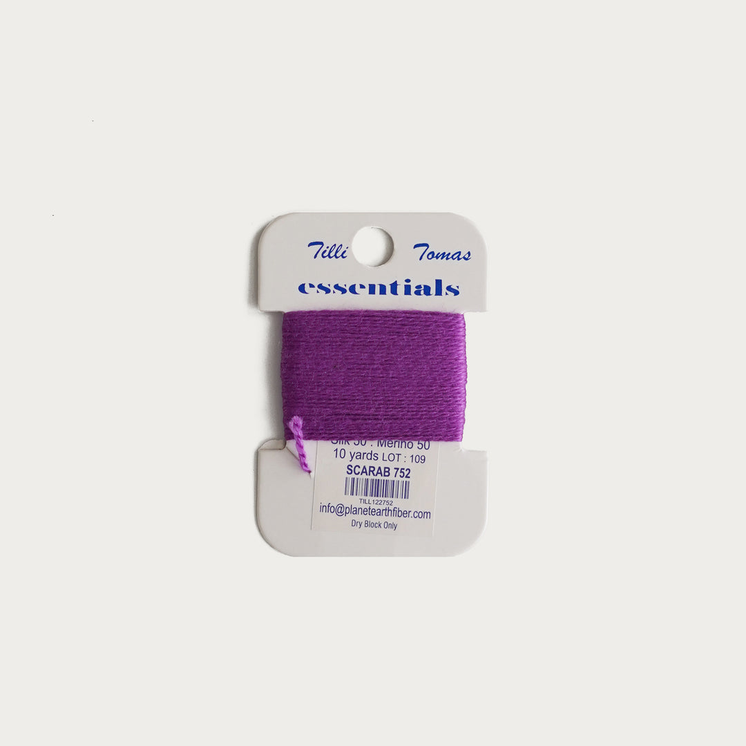 Tilli Tomas Essentials Thread Card in Scarab E-752 - 50% silk, 50% merino wool, perfect for 18 mesh needlepoint.