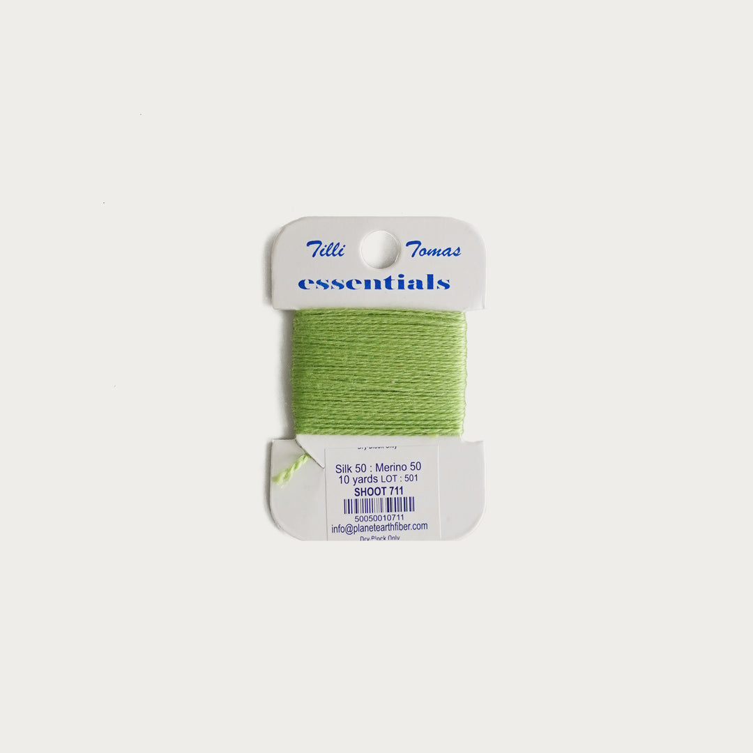 Tilli Tomas Essentials Thread Card in Shoot E-711 - 50% silk, 50% merino wool, perfect for 18 mesh needlepoint.