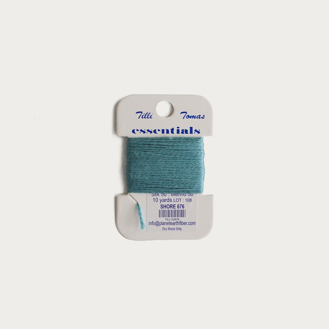 Tilli Tomas Essentials Thread Card in Shore E-676 - 50% silk, 50% merino wool, perfect for 18 mesh needlepoint.