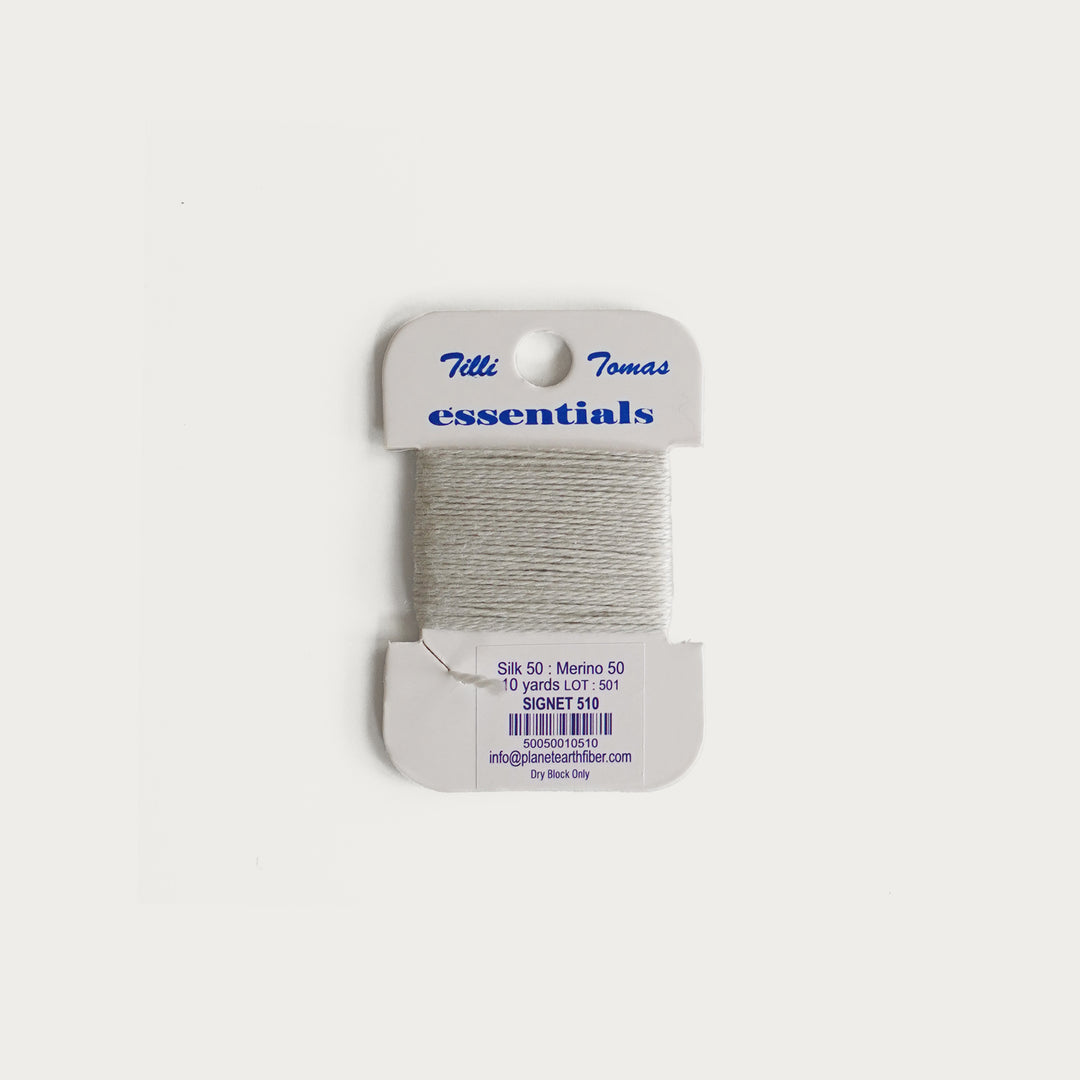 Tilli Tomas Essentials Thread Card in Signet E-510 - 50% silk, 50% merino wool, perfect for 18 mesh needlepoint.