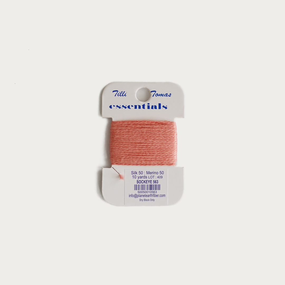 Tilli Tomas Essentials Thread Card in Sockeye E-563 - 50% silk, 50% merino wool, perfect for 18 mesh needlepoint.