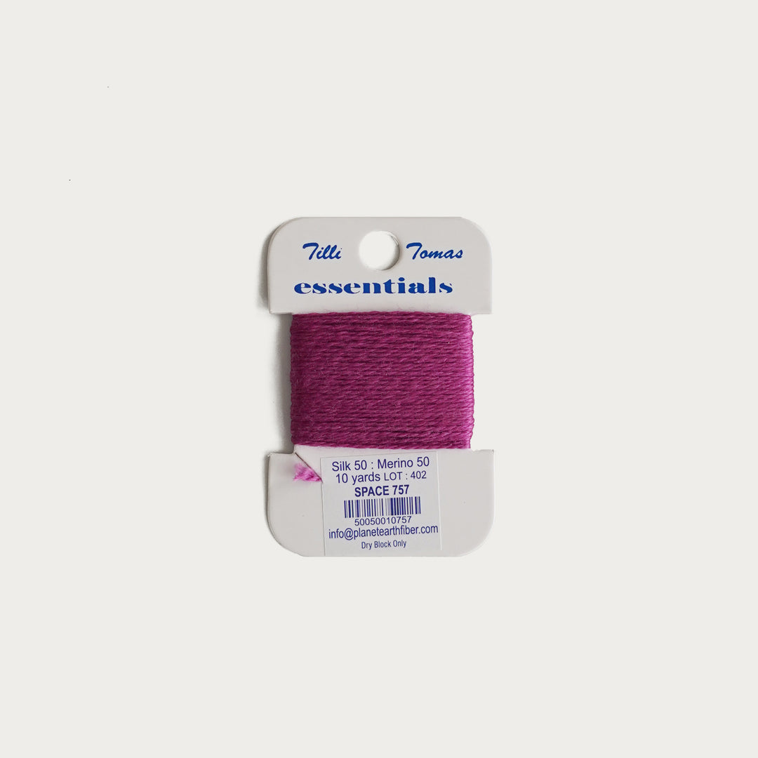 Tilli Tomas Essentials Thread Card in Space E-757 - 50% silk, 50% merino wool, perfect for 18 mesh needlepoint.