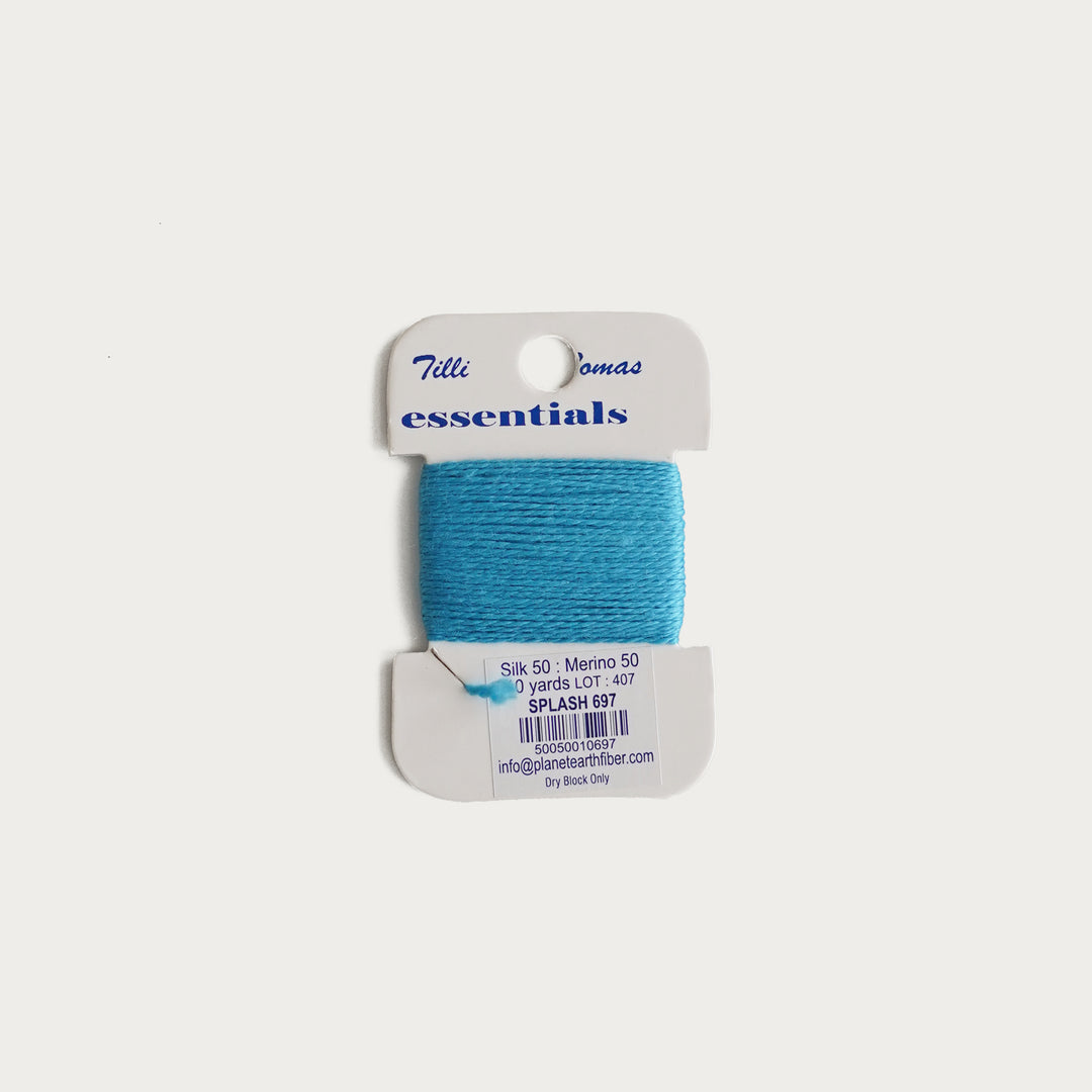 Tilli Tomas Essentials Thread Card in Splash E-697 - 50% silk, 50% merino wool, perfect for 18 mesh needlepoint.