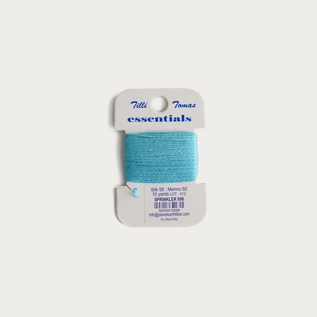 Tilli Tomas Essentials Thread Card in Sprinkler E-696 - 50% silk, 50% merino wool, perfect for 18 mesh needlepoint.