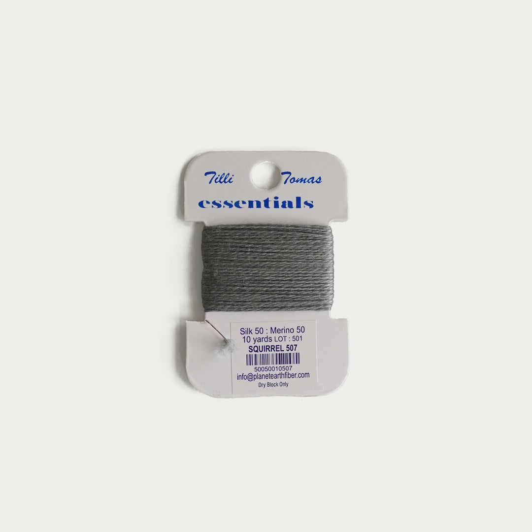 Tilli Tomas Essentials Thread Card in Squirrel E-507 - 50% silk, 50% merino wool, perfect for 18 mesh needlepoint.