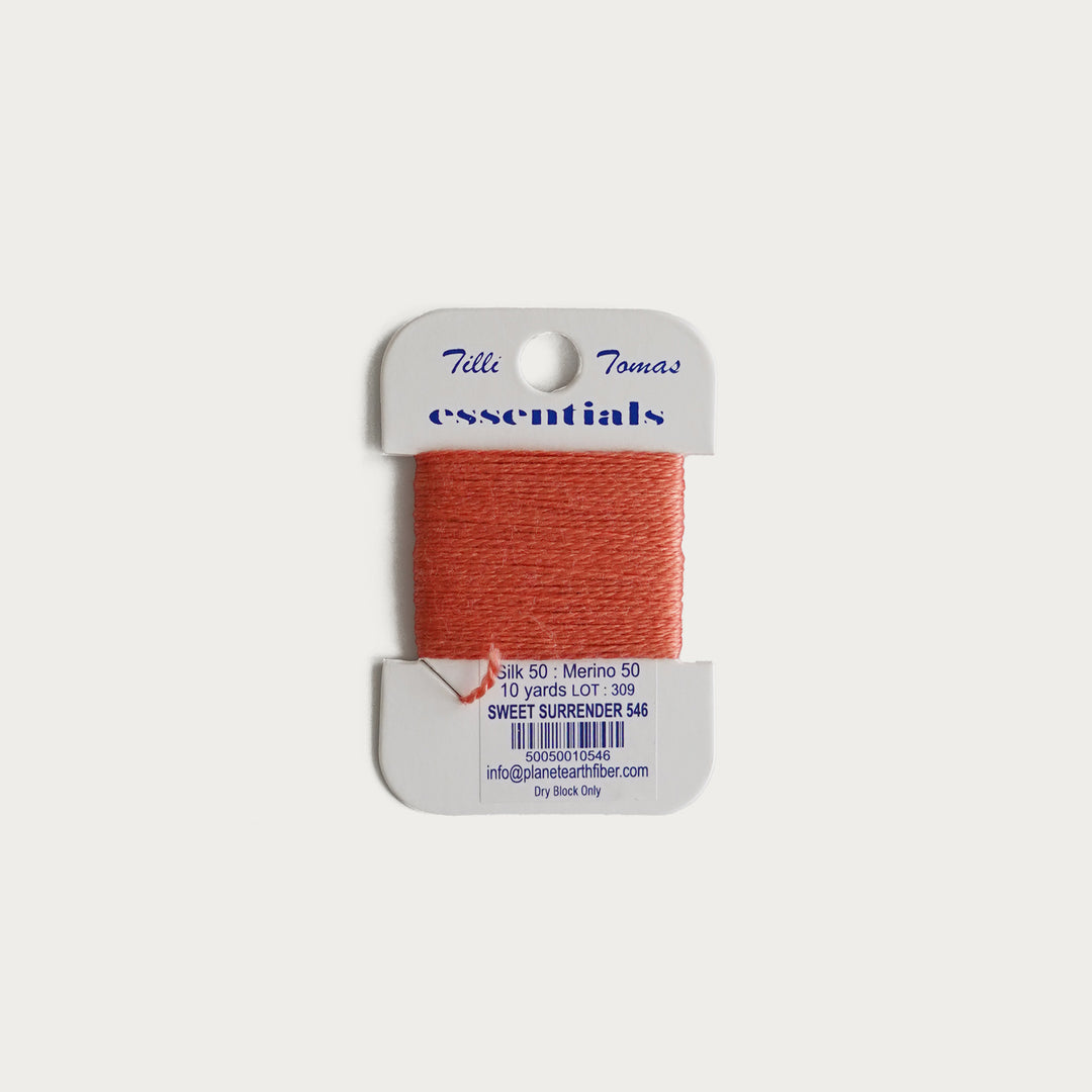 Tilli Tomas Essentials Thread Card in Sweet Surrender E-546 - 50% silk, 50% merino wool, perfect for 18 mesh needlepoint.