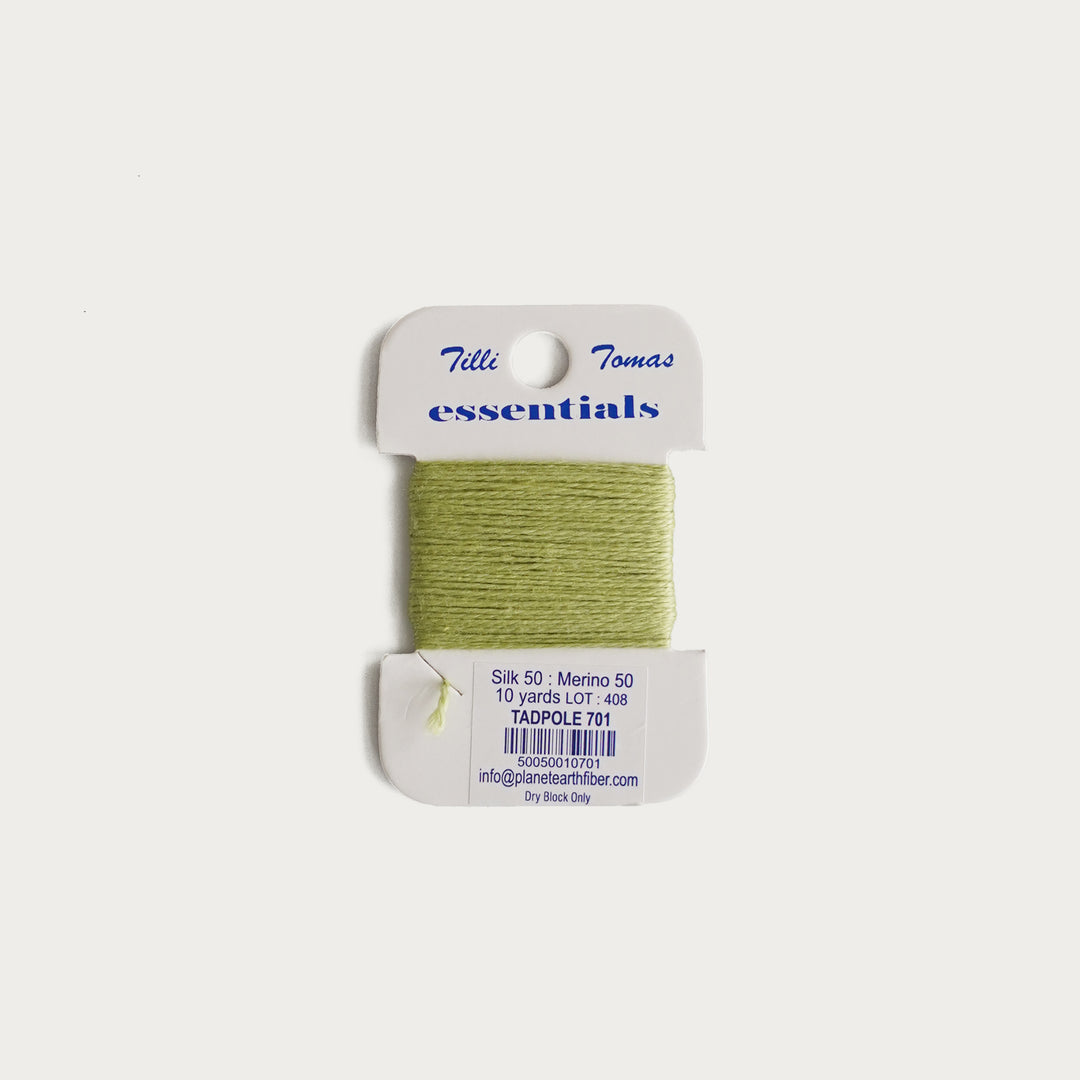 Tilli Tomas Essentials Thread Card in Tadpole E-701 - 50% silk, 50% merino wool, perfect for 18 mesh needlepoint.