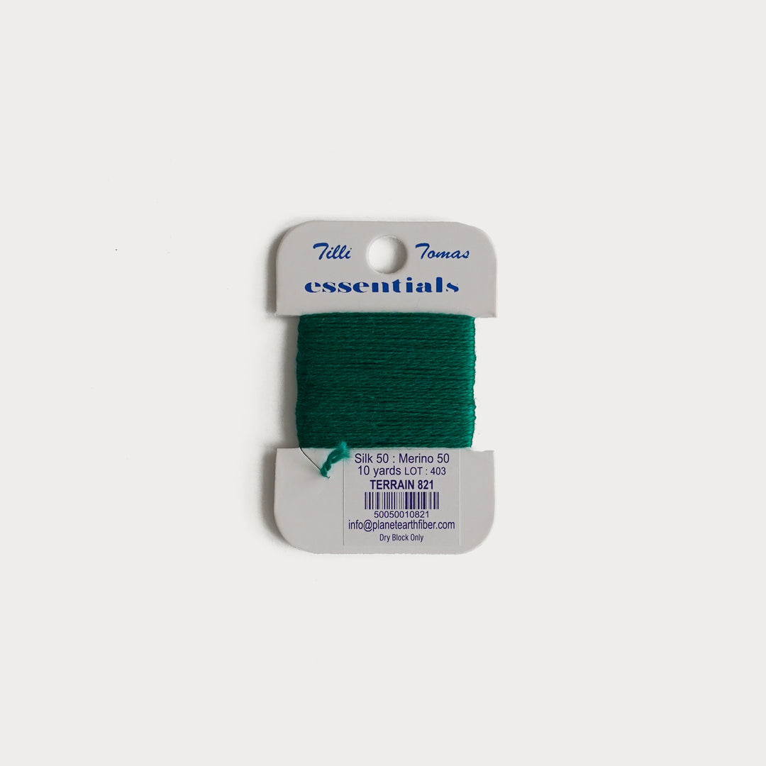 Tilli Tomas Essentials Thread Card in Terrain E-821 - 50% silk, 50% merino wool, perfect for 18 mesh needlepoint.