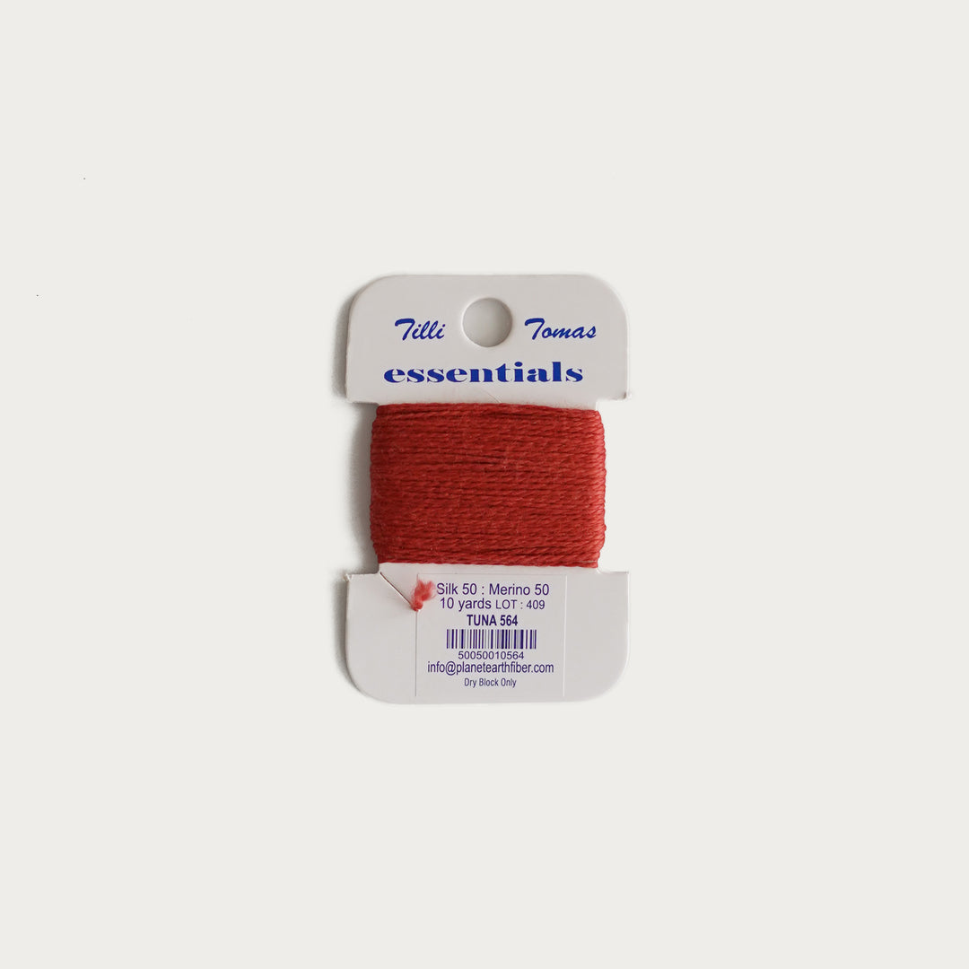 Tilli Tomas Essentials Thread Card in Tuna E-564 - 50% silk, 50% merino wool, perfect for 18 mesh needlepoint.