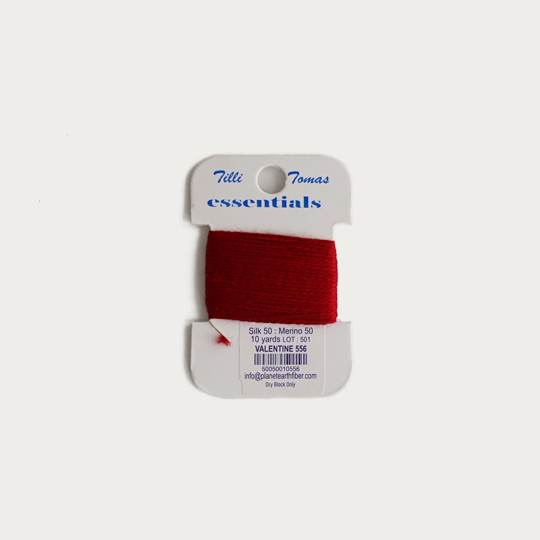 Tilli Tomas Essentials Thread Card in Valentine E-556 - 50% silk, 50% merino wool, perfect for 18 mesh needlepoint.