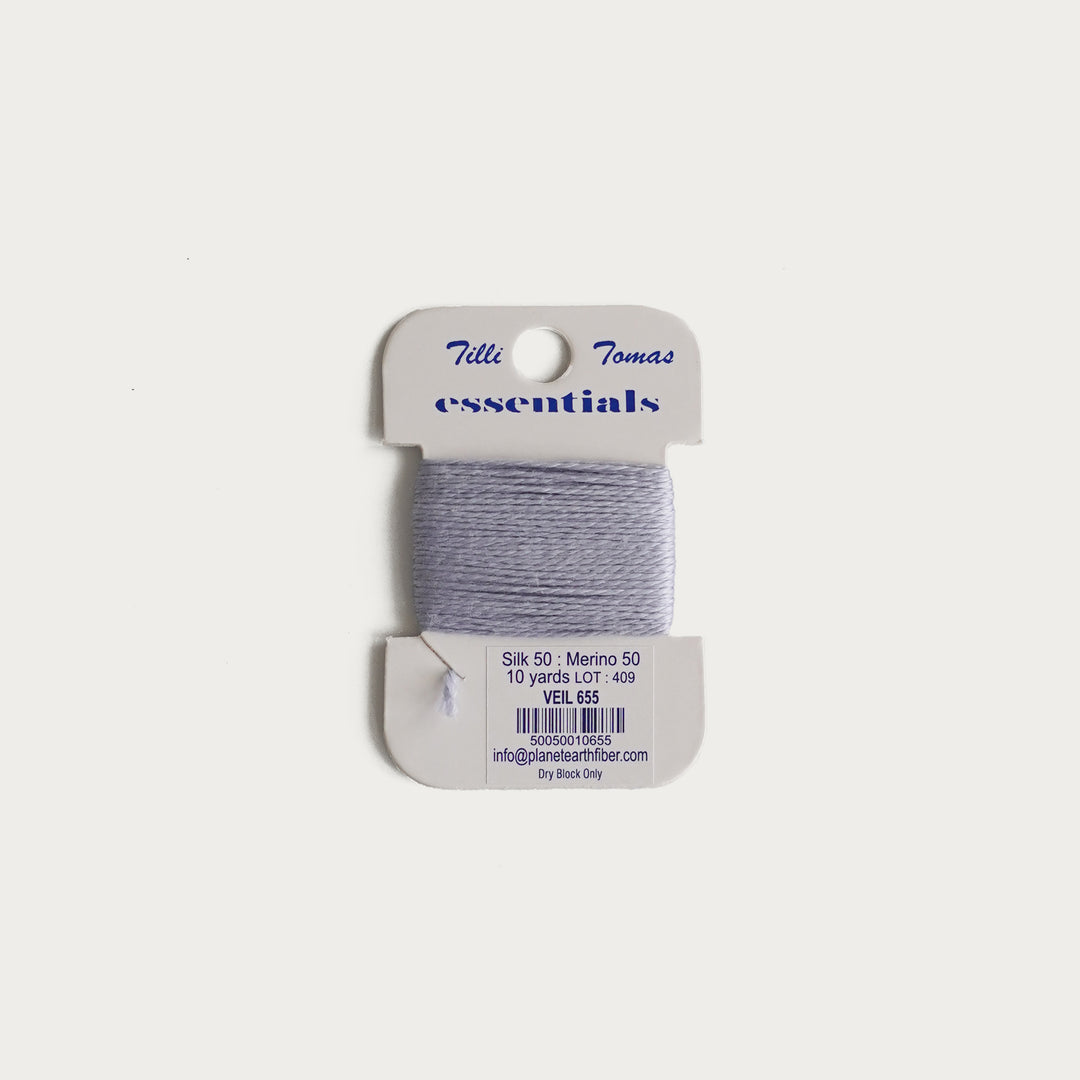 Tilli Tomas Essentials Thread Card in Veil E-655 - 50% silk, 50% merino wool, perfect for 18 mesh needlepoint.