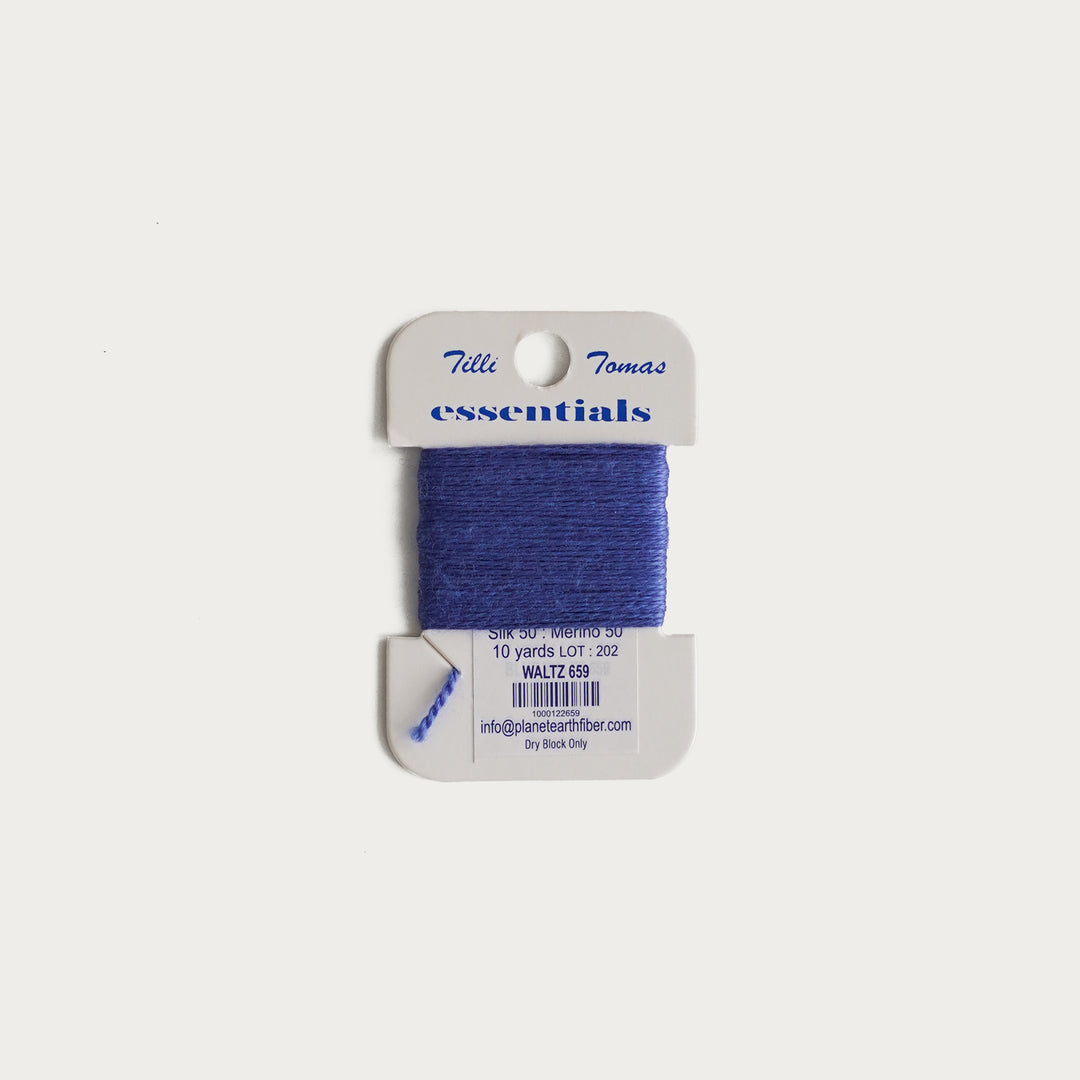 Tilli Tomas Essentials Thread Card in Waltz E-659 - 50% silk, 50% merino wool, perfect for 18 mesh needlepoint.