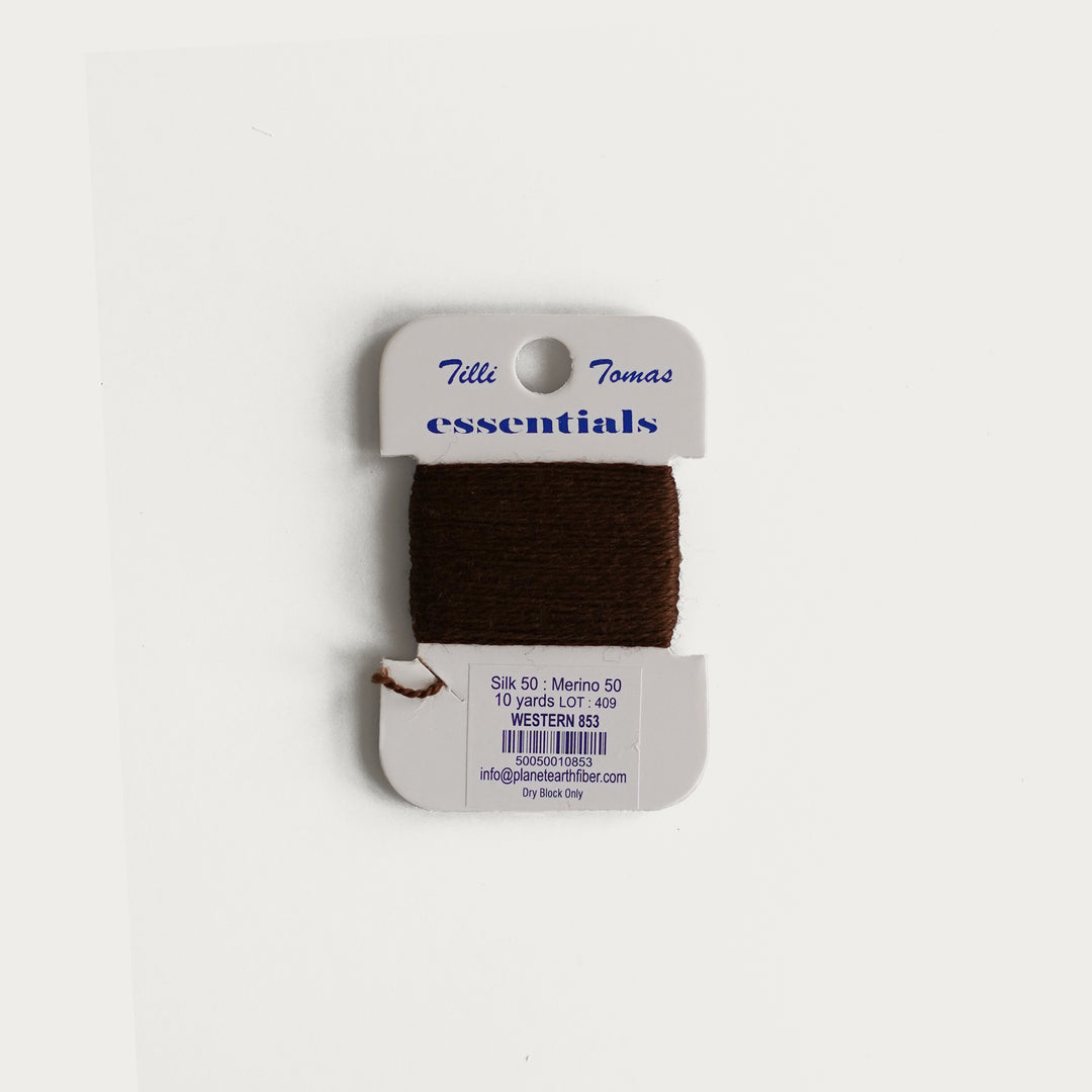 Tilli Tomas Essentials Thread Card in Western E-853 - 50% silk, 50% merino wool, perfect for 18 mesh needlepoint.