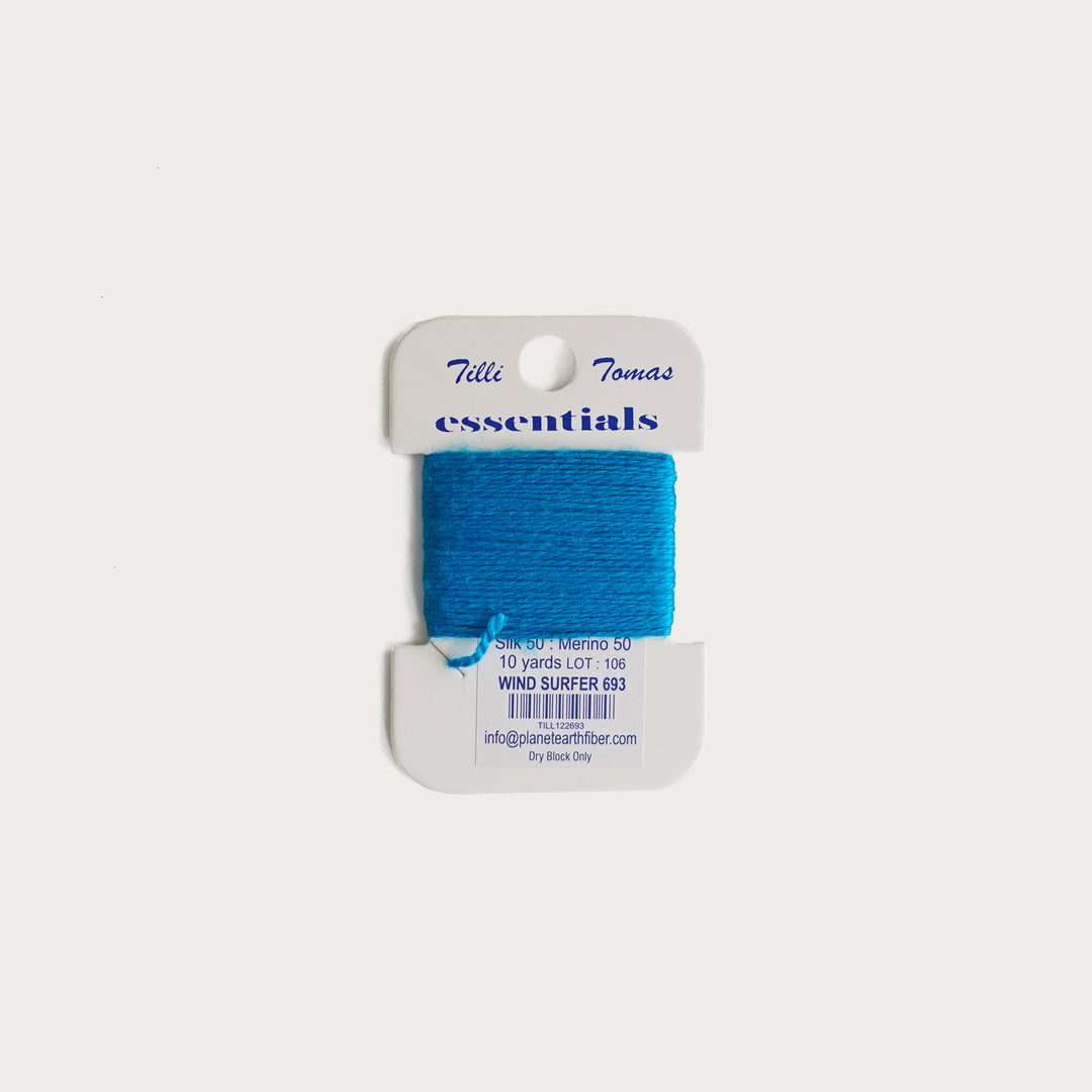 Tilli Tomas Essentials Thread Card in Wind Surfer E-693 - 50% silk, 50% merino wool, perfect for 18 mesh needlepoint.