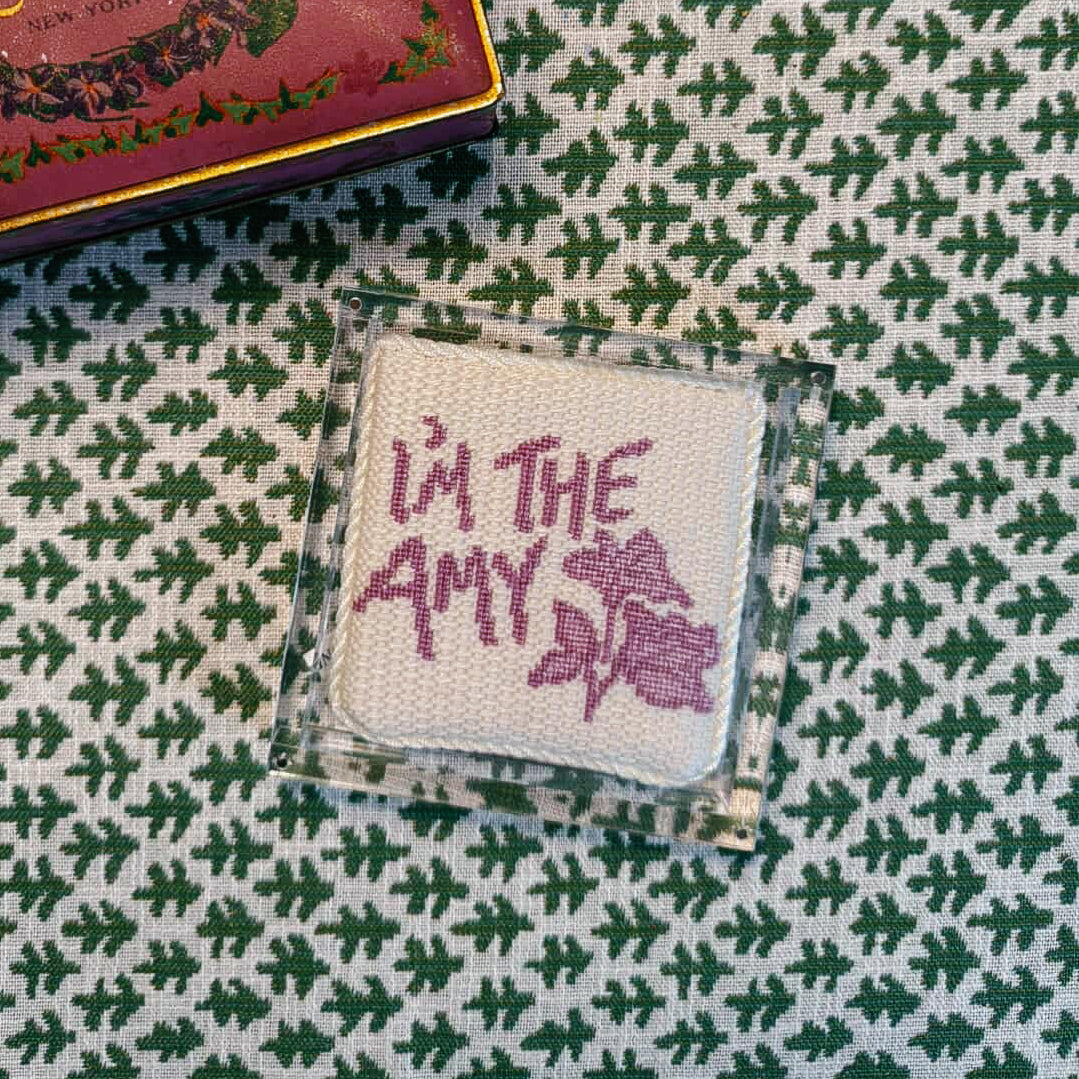 Acrylic magnetic needlepoint coaster for displaying finished 4x4" needlepoint projects