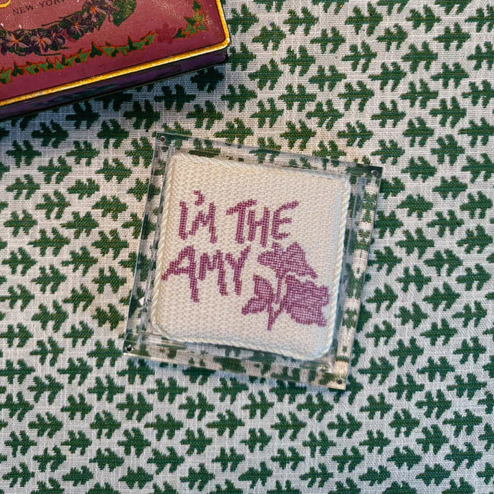 Acrylic magnetic needlepoint coaster for displaying finished 4x4" needlepoint projects
