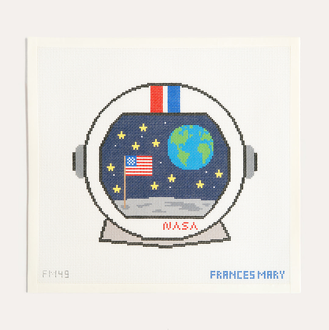 Astronaut Helmet needlepoint canvas by Frances Mary Needlepoint on 13 mesh canvas