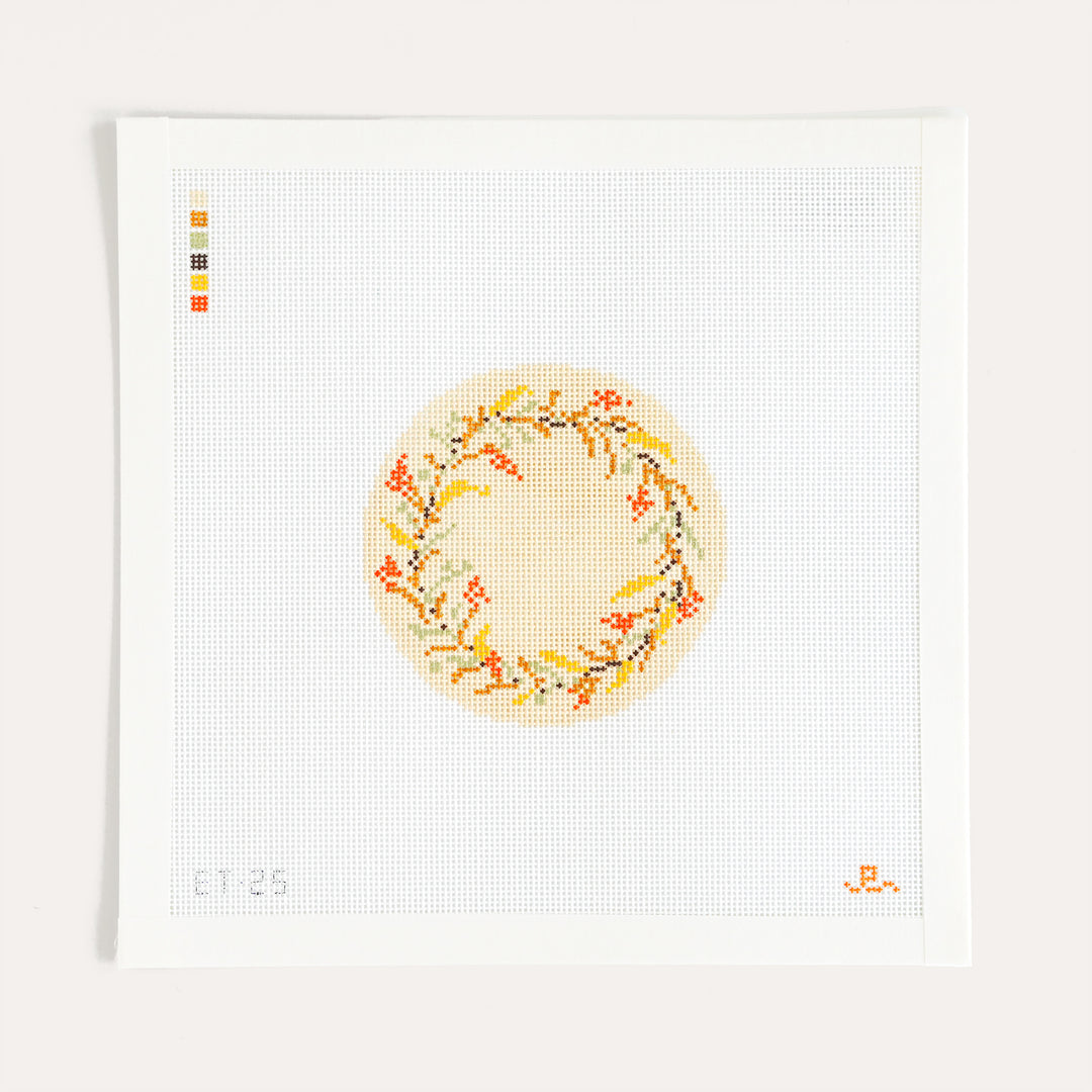 Autumn Round needlepoint canvas by Elizabeth Taylor on 18 mesh