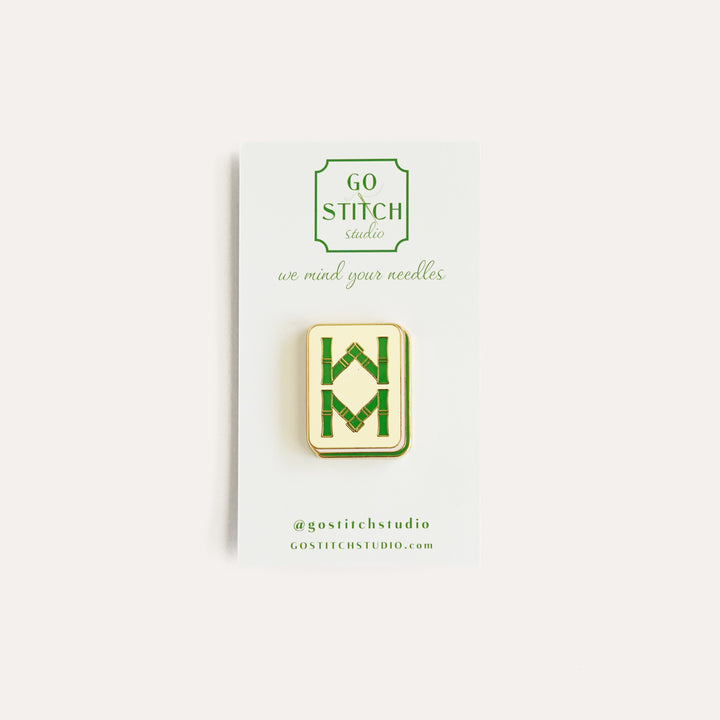 Bamboo Mahjong Tile Needle Minder by Go Stitch Studio with hard enamel and gold accents