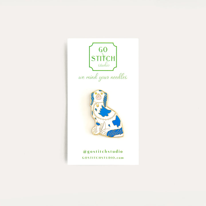 Blue Staffordshire dog needle minder by Go Stitch Studio with secure magnet
