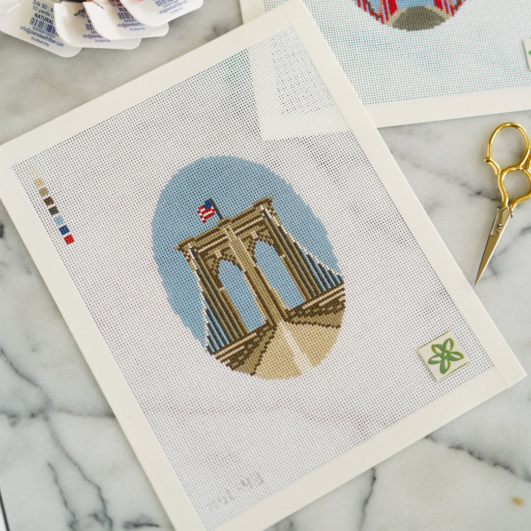 Brooklyn Bridge needlepoint canvas on 13 mesh by Dogwood Needlepoint