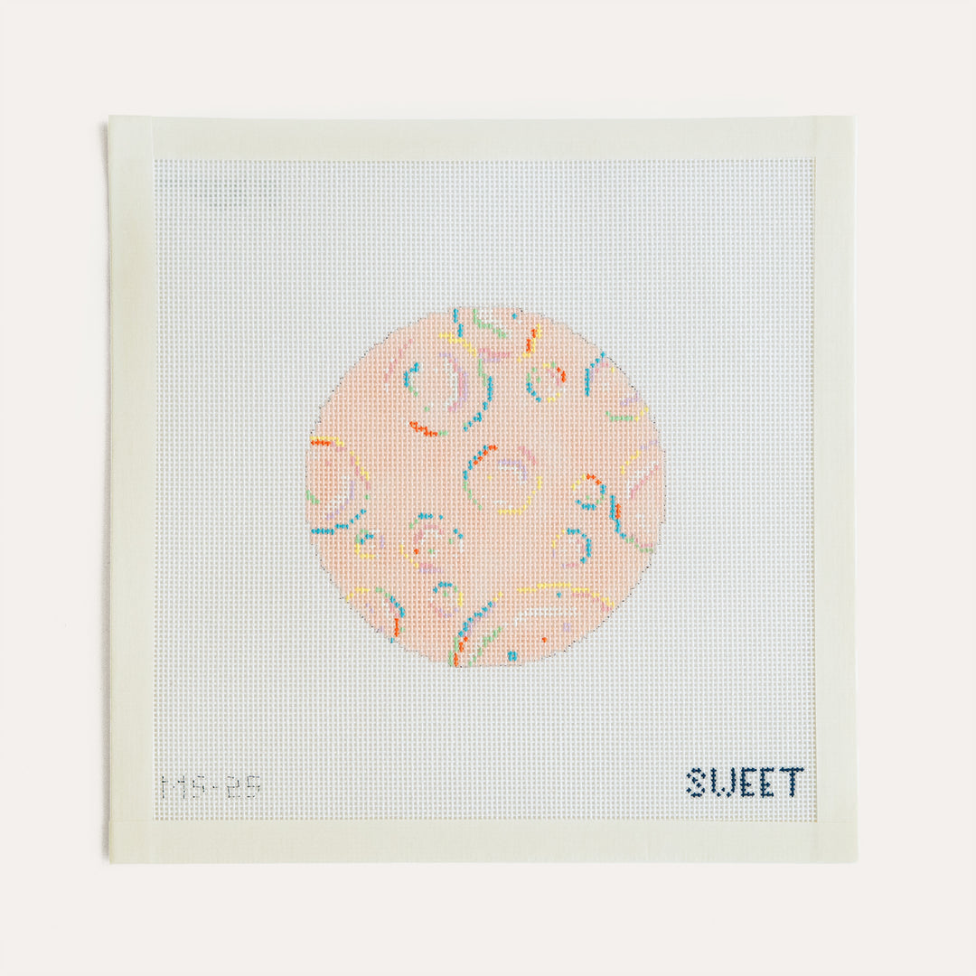 Bubbles Ornament No Wand needlepoint canvas by Maddie Sweet Designs, 4-inch round bubble design on 18 mesh