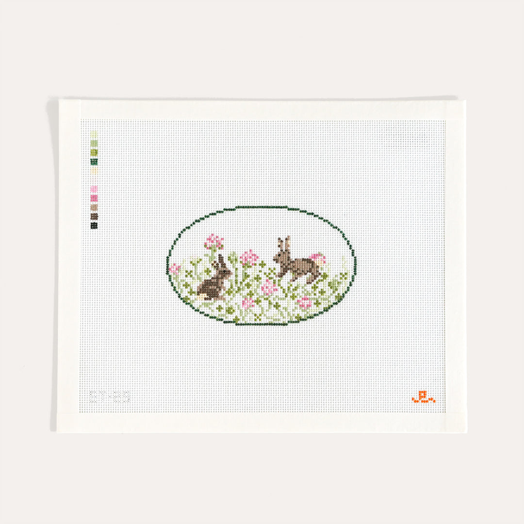Bunny in Clover needlepoint canvas by Elizabeth Taylor on 18 mesh
