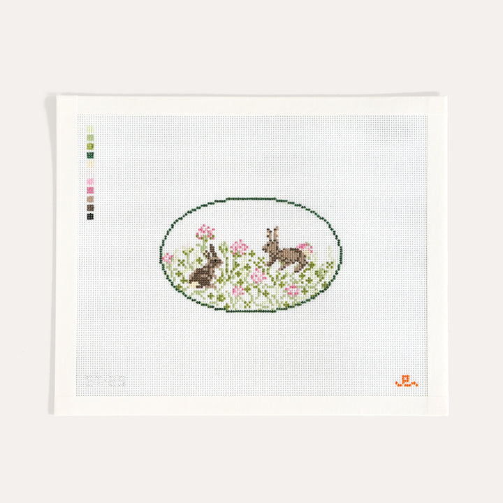 Bunny in Clover needlepoint canvas by Elizabeth Taylor on 18 mesh